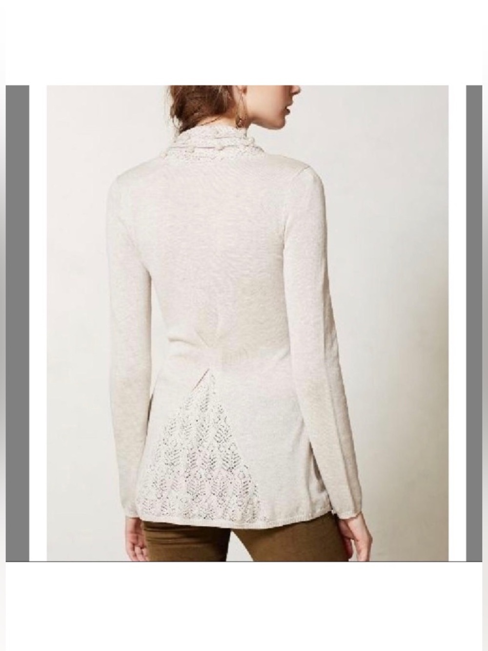 Anthropologie Knotted & Knitted Cream Cardigan Belted Knit Sweater Pom Pom XS - Picture 3 of 11